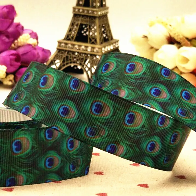 Бесплатная доставка корсажная лента с принтом павлина 25 мм 10 ярдов Бант сделай