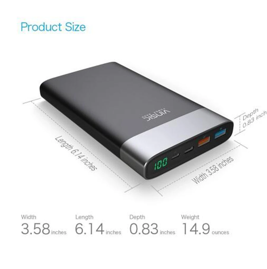 Vinsic 20000 мАч Внешний аккумулятор быстрая зарядка 3 0 QC Для Xiaomi samsung S9 Note9 Nexus 5X6 P Pixel