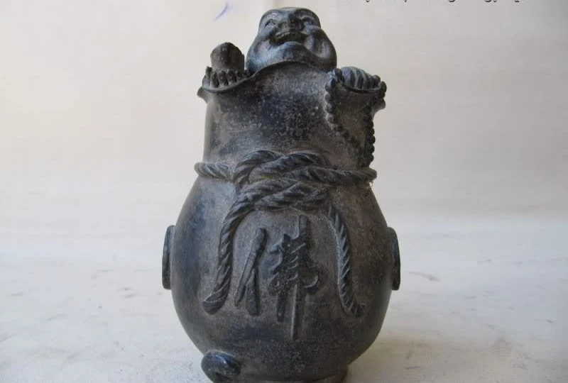 Китайский Превосходный чистый бронзовый медный резной мальчик Будда чайник