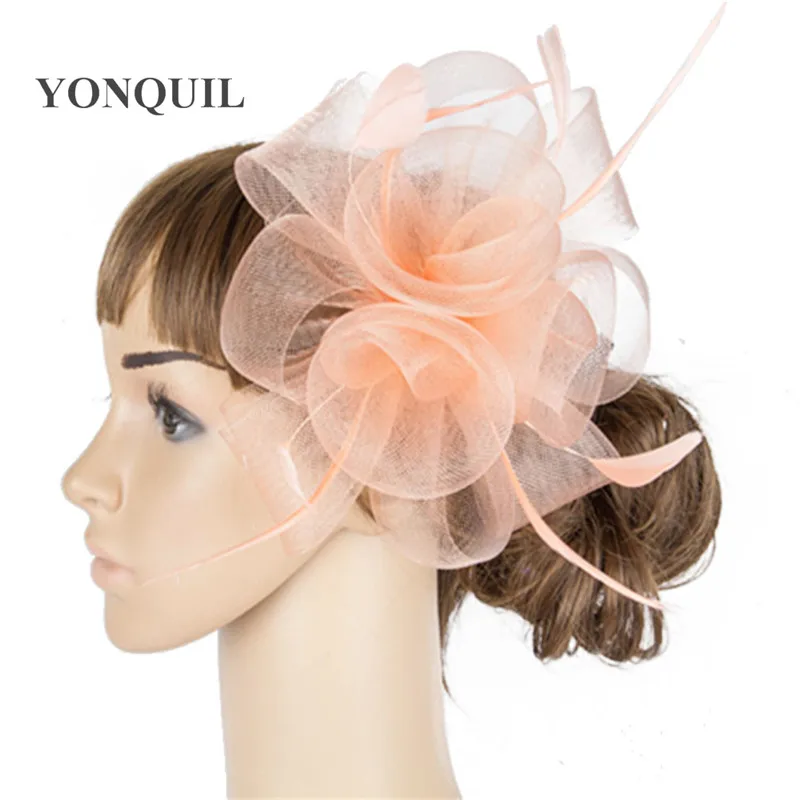 

Classical Color Crinoline Fascinator Headwear Colorful Mesh Feather Party Show Hair Accessories Millinery Cocktail Hat MYQ037