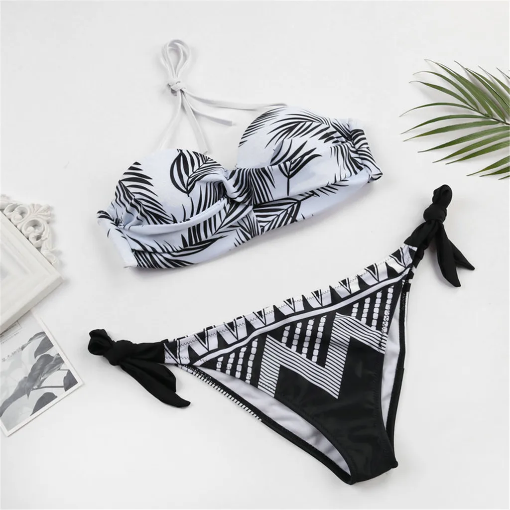 Женский комплект бикини с принтом летняя пляжная одежда купальный костюм в