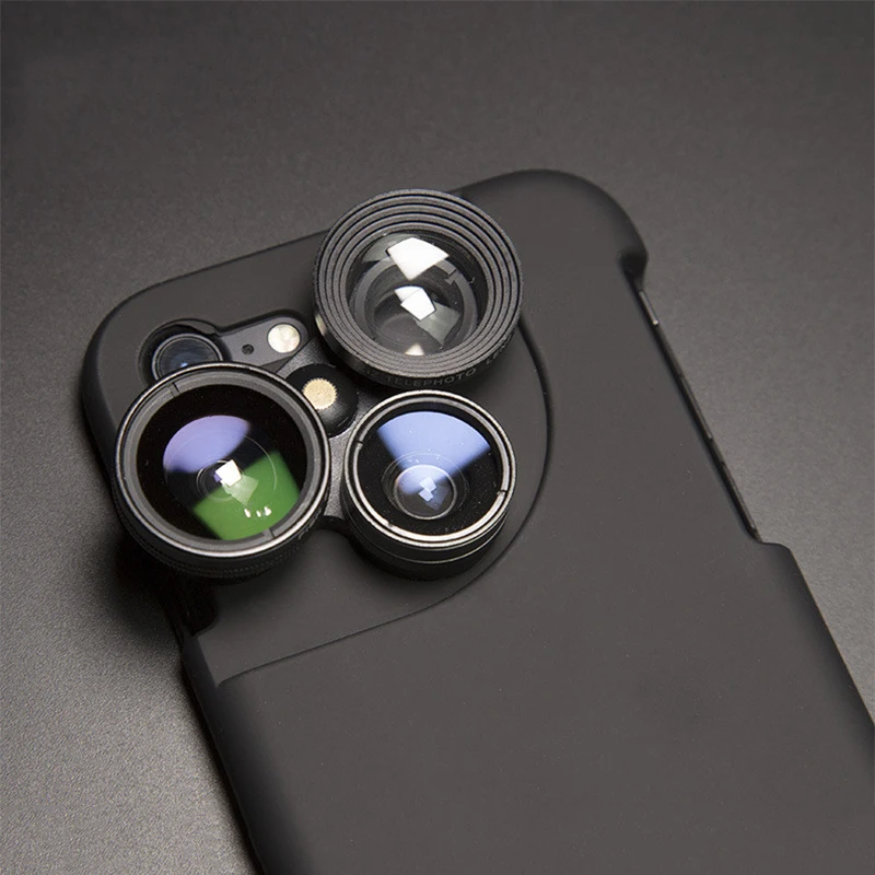 Heyytle 4 в 1 чехол для мобильного телефона, чехол для iPhone X 8 7 6S 6 Plus, Широкоугольный макро объектив рыбий глаз, черный чехол