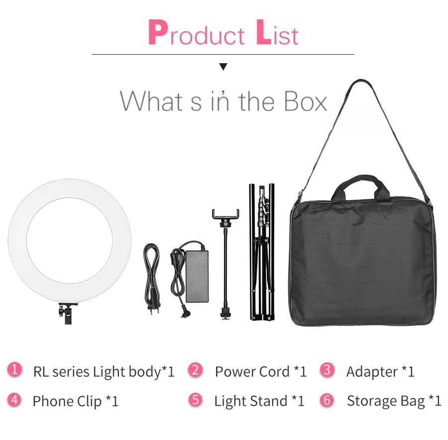 18" 60W LED Ring Light Annular Lamp Bi-color 3000K-6000K Ring Lamps with Light Stand for Video YouTube Ringlight Makeup Light
