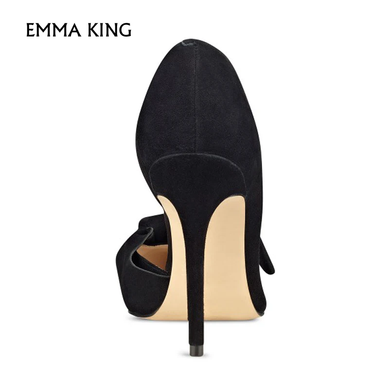 Emma king/Новые весенние элегантные замшевые туфли лодочки на шпильках с бантом