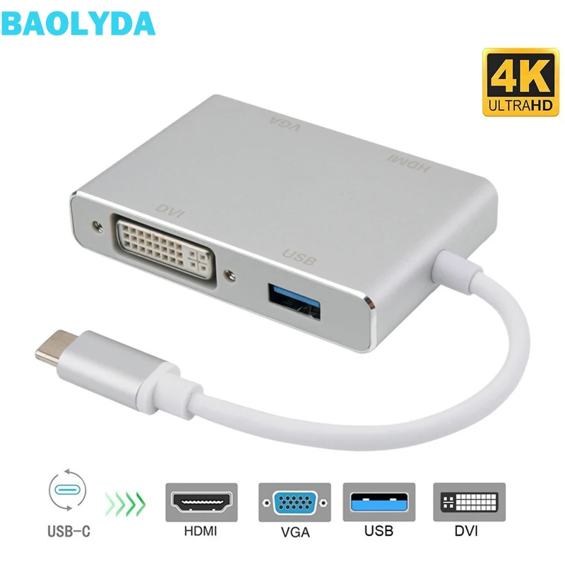 Baolyda USB C к HDMI 4K адаптер Thunderbolt 3 концентратор 1 Type VGA DVI мульти для MacBook/Pro Chromebook