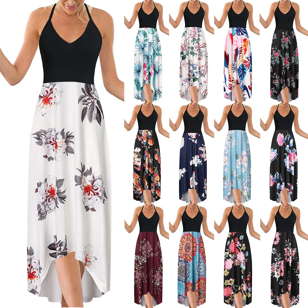 Women fashion Summer Dresses Women's Fashion Casual Sexy Sleeveless Backless Printed Halter Mid Calf Dress vestidos femininos | Женская