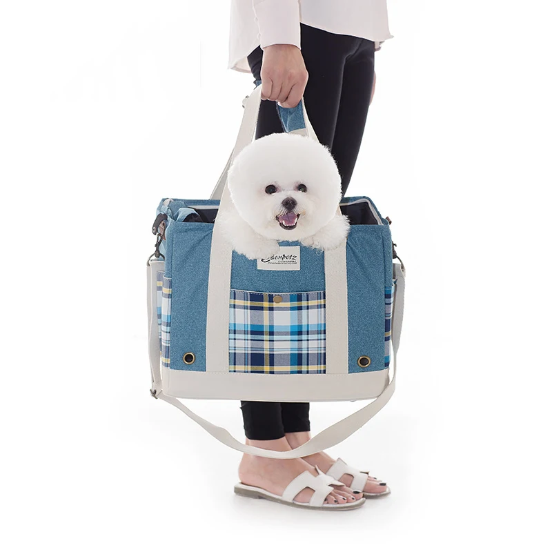 Plaid Denim Pet Carrier Shoulder Bag Handbag Tote Bag Puppies Small Dog Travel Outdoor Car Seat Cat Carrier Bags For Medium Pugs