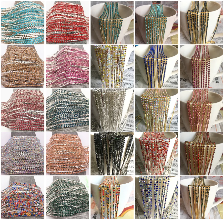 Оптовая продажа 1 ряд ярд SS6 кристальная стразы отделка закрывающая чашку цепочка