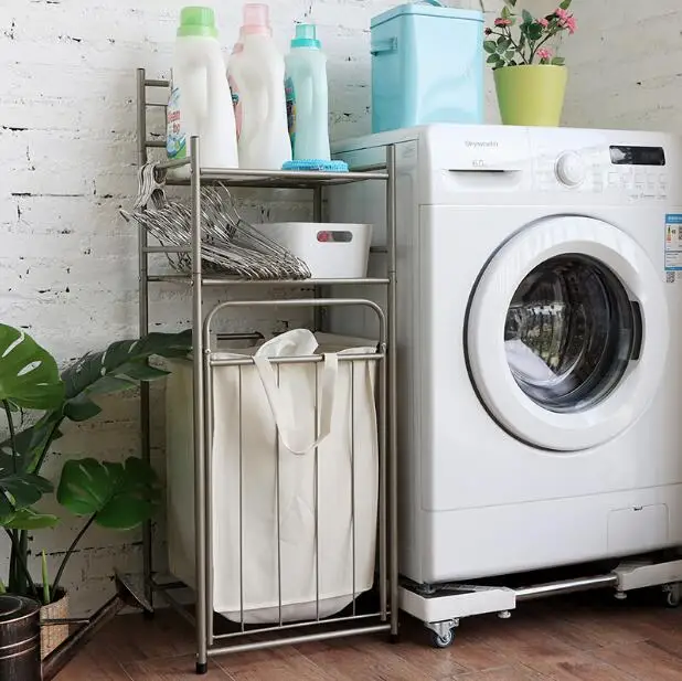 

The bathroom receives a basket of dirty laundry racks.