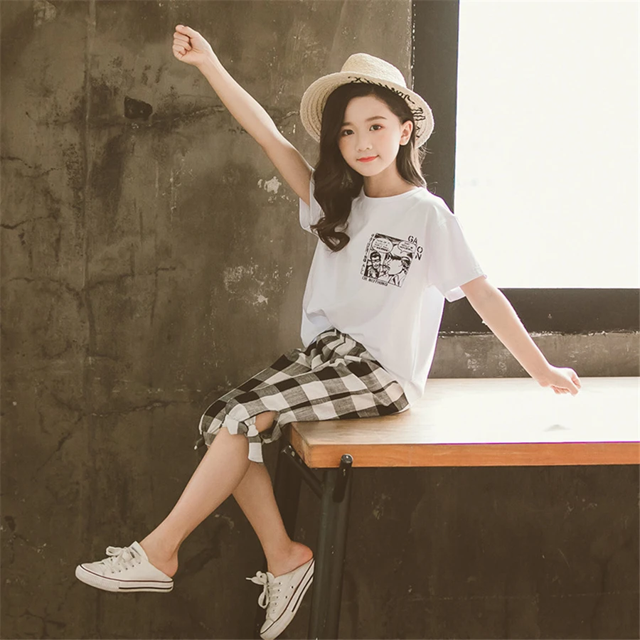 Стильная летняя одежда для маленьких девочек 2 предмета белая черная футболка