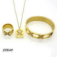 jsbao new fashion x cross crystal braceletnecklacering sets bridal wedding party fine jewelry set