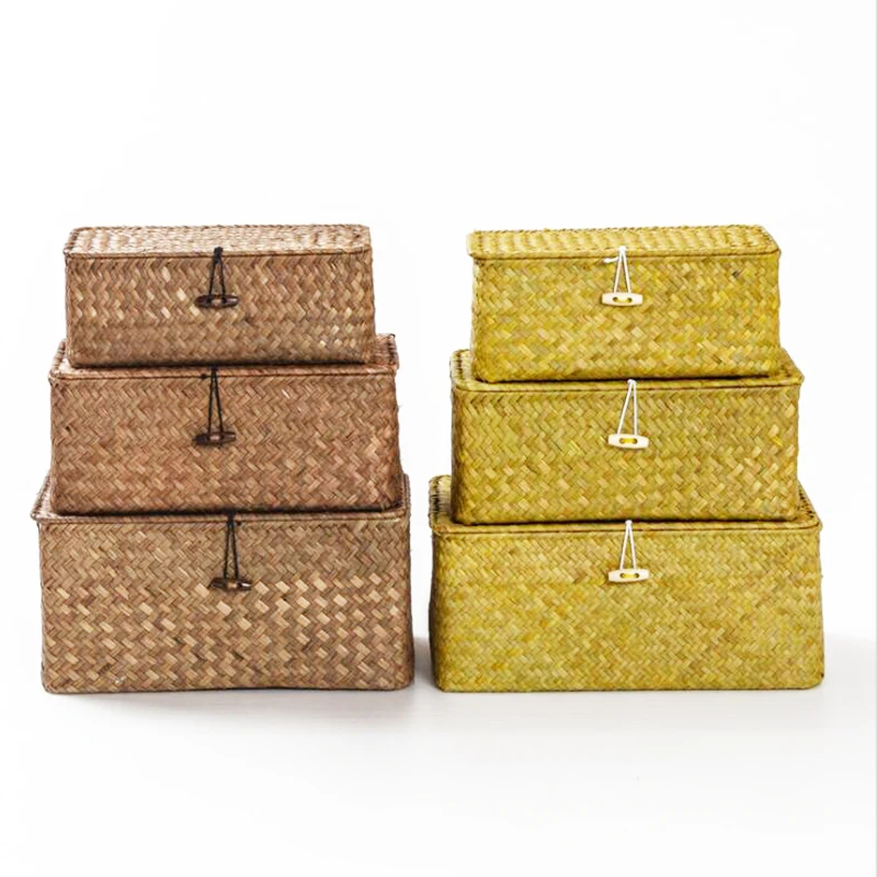 3 шт./компл. корзины ручной работы для хранения коробки белья соломы Лоскутные
