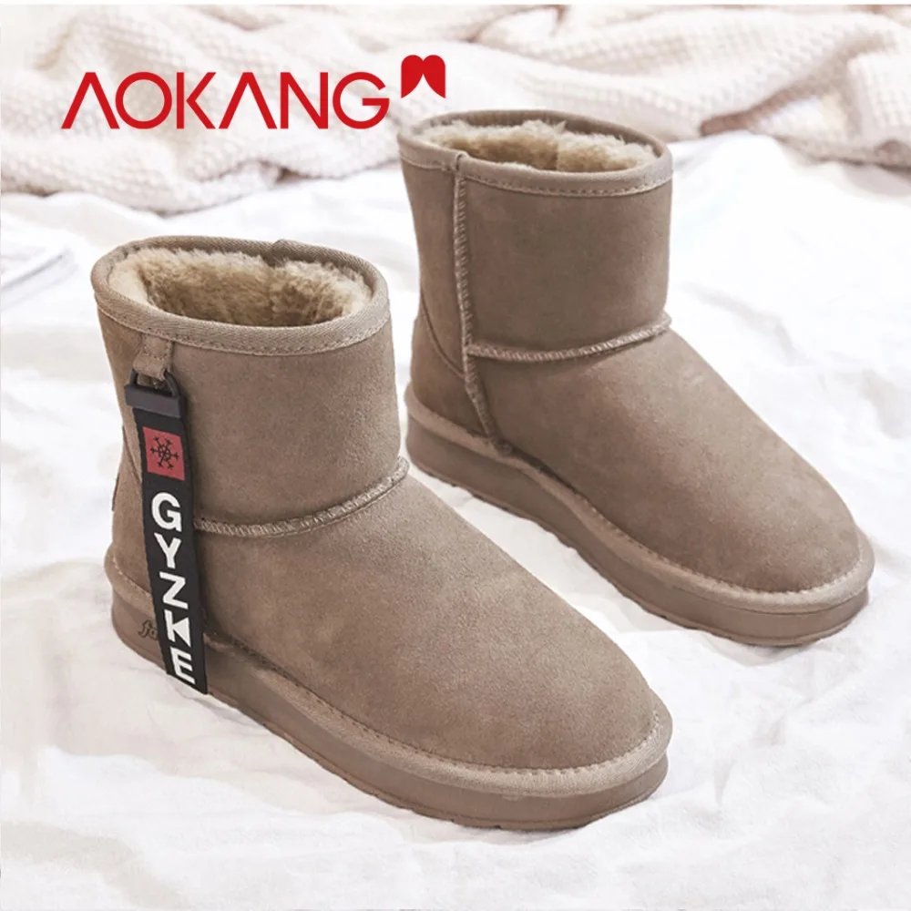 AOKANG/зимние ботинки; женская обувь без шнуровки на плоской подошве с плюшевой стелькой; женская зимняя обувь на платформе высокого качества