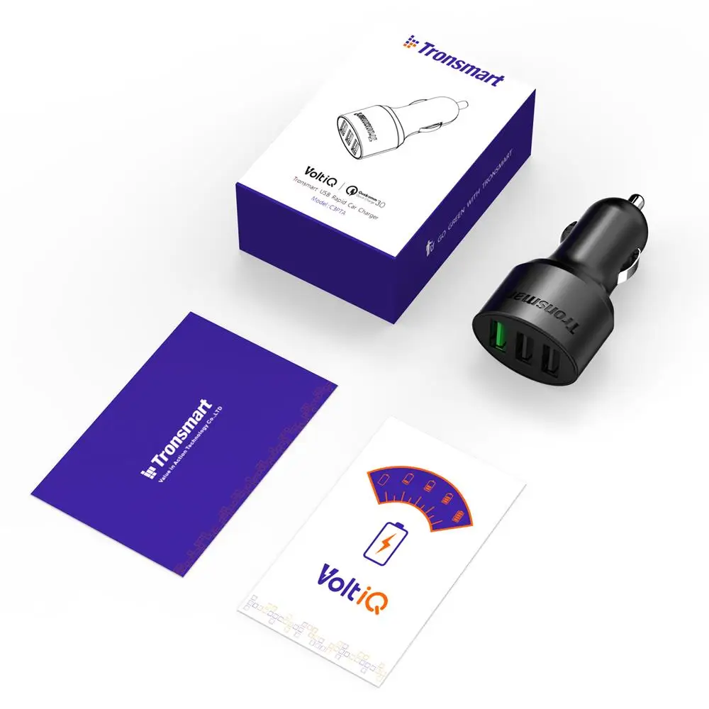 Tronsmart C3PTA автомобильное зарядное устройство USB 3 usb порта Быстрая зарядка 3,0 VoltiQ быстрое автомобильное зарядное устройство для Xiaomi для blackview phone power bank