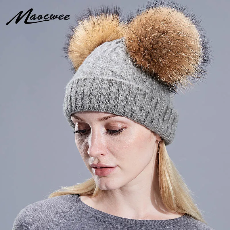 

Mom and Baby Matching Wool Knitted Hats Warm Fleece Crochet Beanie Hats Winter Mink PomPom Kids Children Mommy Headwear Hat Caps