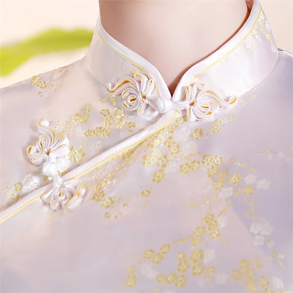 Шанхай история короткие Cheongsam Топ Традиционный китайский искусственный шелк/Атласный топ Дракон и Феникс Вышивка Блузка Топ Qipao рубашка