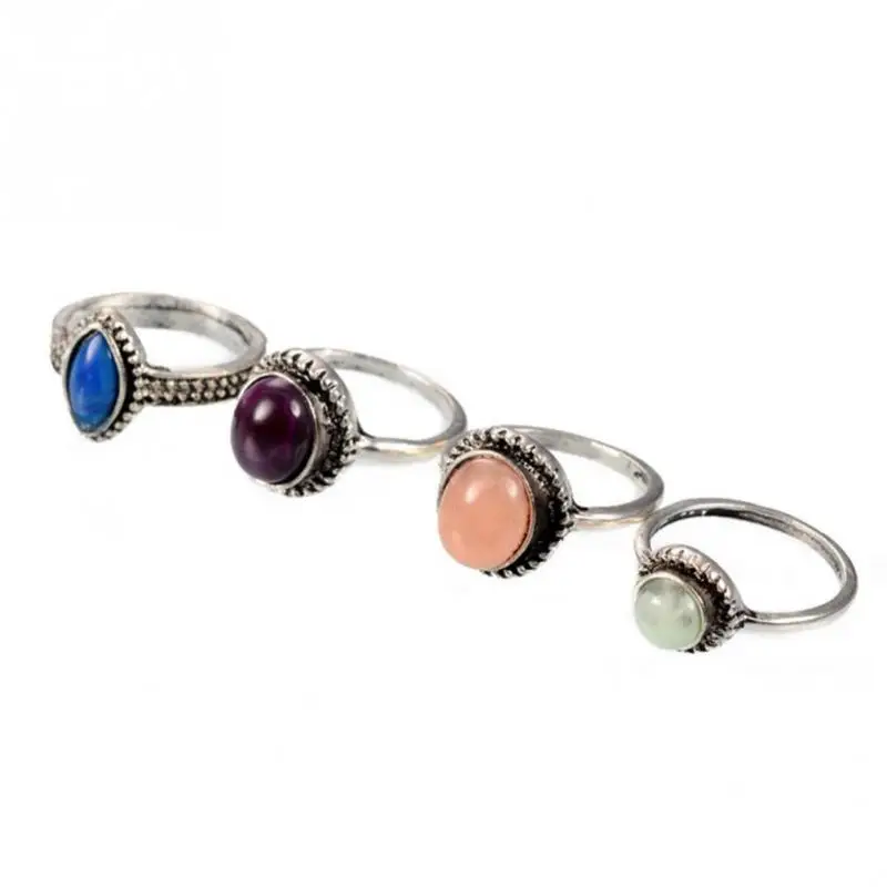 4 шт./компл. с черными камнями набор кольцо среднего размера наборы для женщин