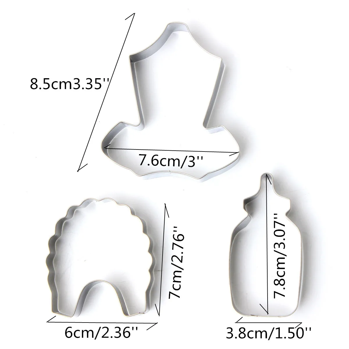 3Pcs Stainless Steel Baby Shower Bottle Cutter Mold DIY Cake Pastry Set | Дом и сад