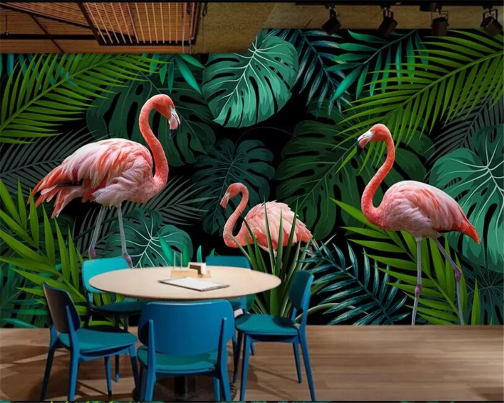 3D обои на заказ Европейский ручная роспись тропический лес фламинго гостиная фон