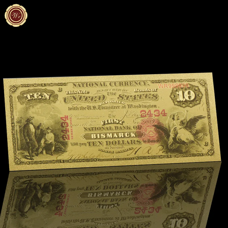 WR 1875 год 10 долларов 24k Коллекционная Золотая банкнота Позолоченные поддельные