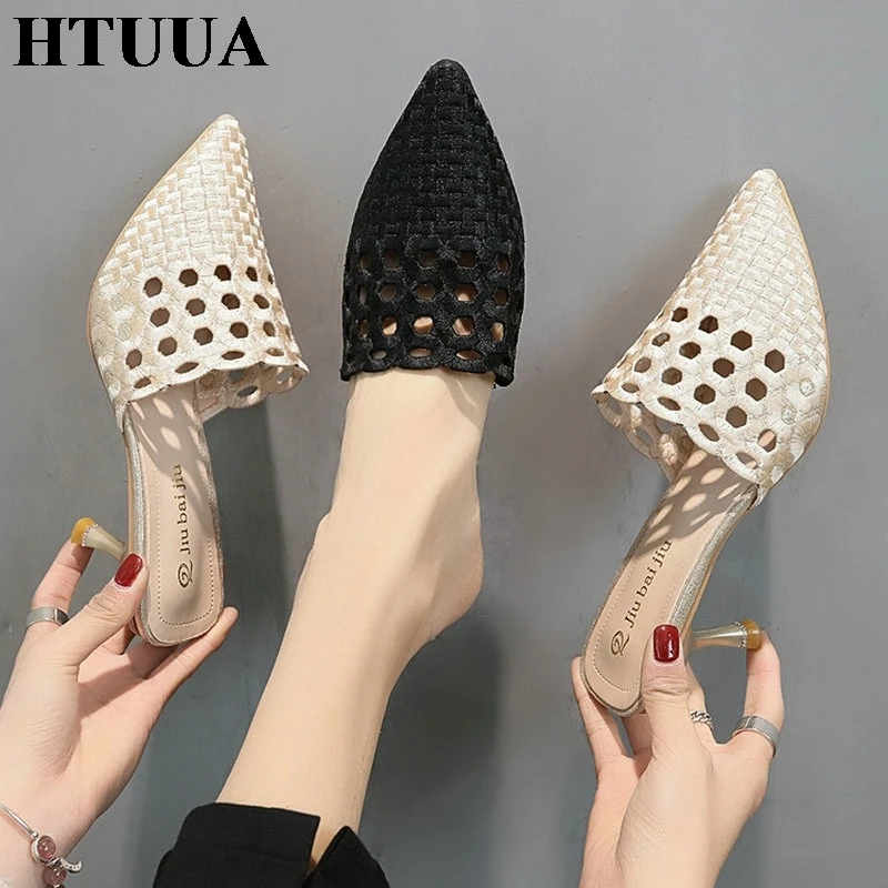 HTUUA/Новинка сезон весна лето туфли без задника женские шлепанцы пикантные