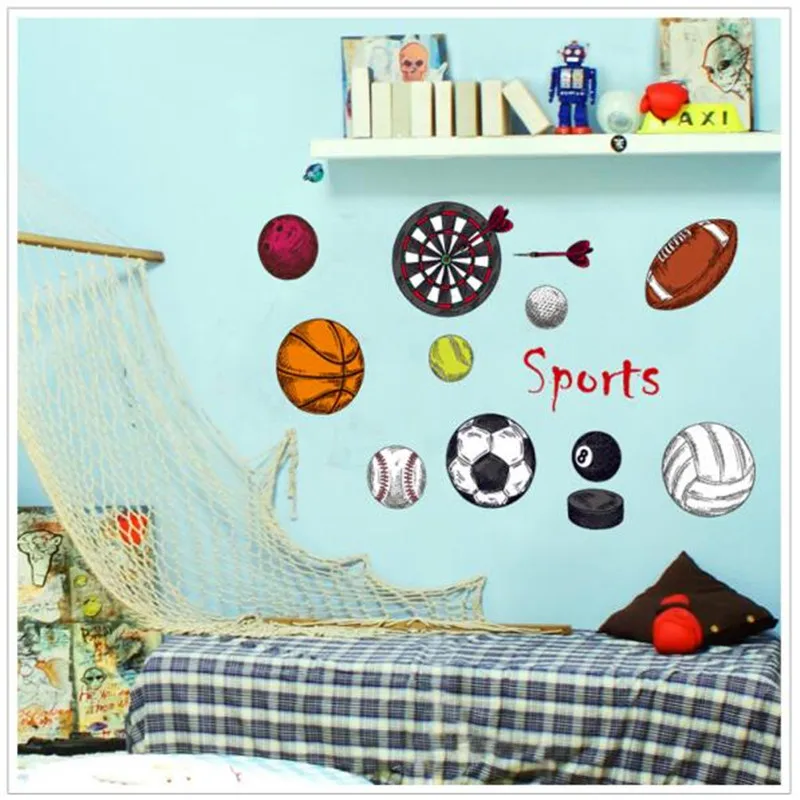

Boys Football Basketball Sports Wall Sticker Cloth Stickers For School Bedroom DIY Home Decor 50*70cm HANDANWEIRAN