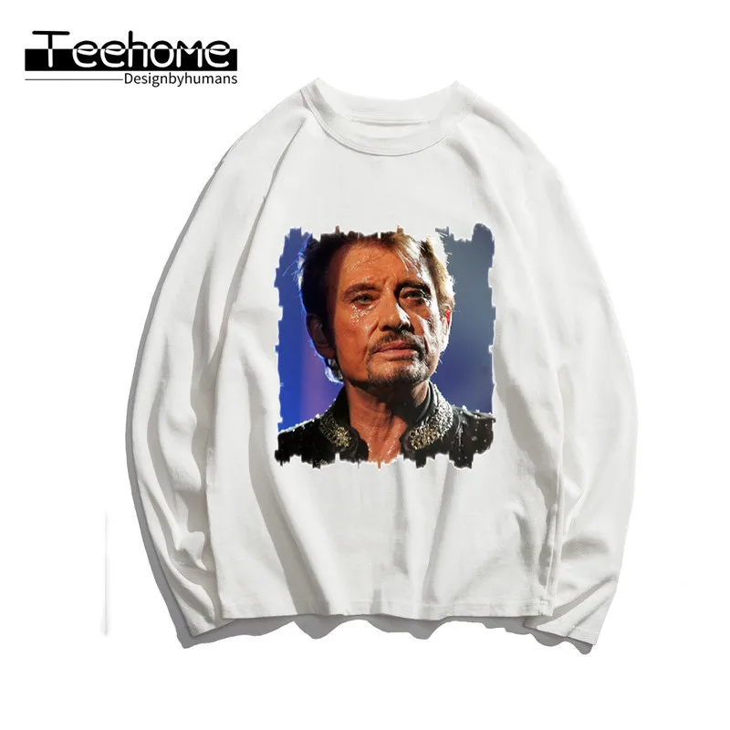 Мужская Осенняя футболка с длинными рукавами и принтом Johnny Hallyday для мужчин