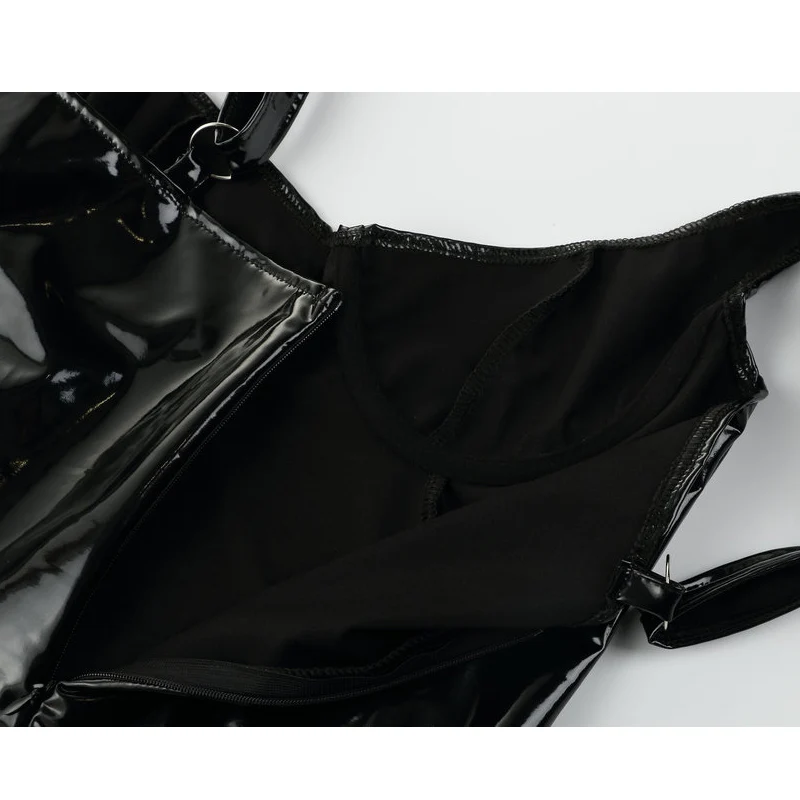 

Newly Women Glitter Faux Leather Sleeveless Bodycon Mini Dress for Clubwear Summer DO99