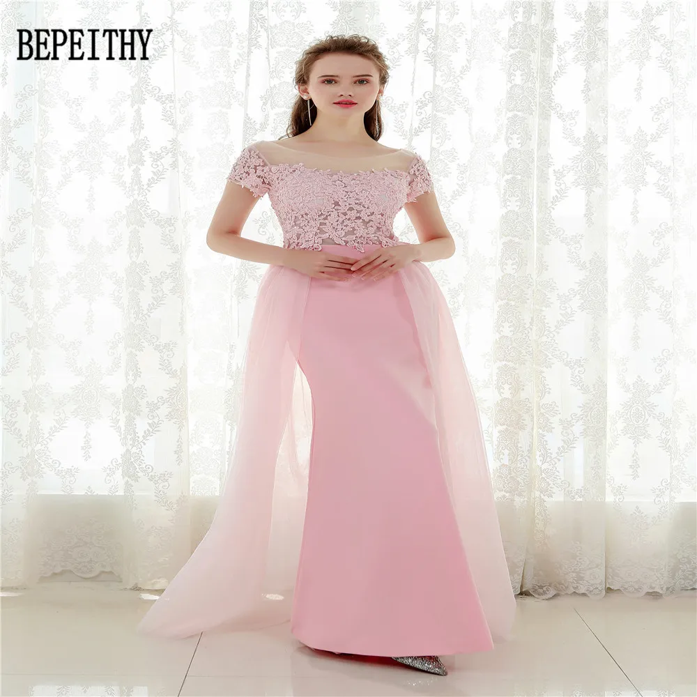 Женское вечернее платье с коротким рукавом BEPEITHY розовое шифоновое длинное
