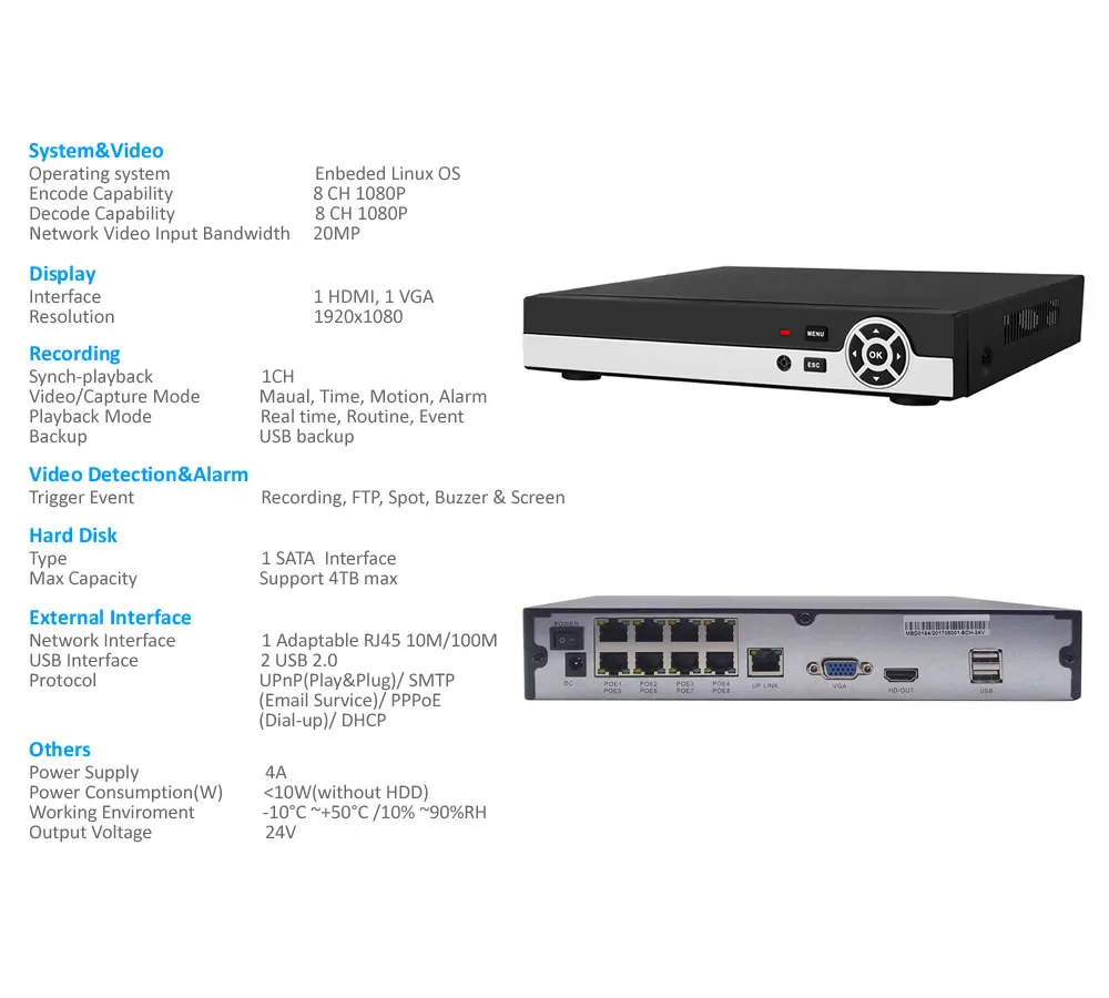 8CH 1080 P POE NVR комплект сетевой безопасности Системы Запись видео H.264 P2P облако