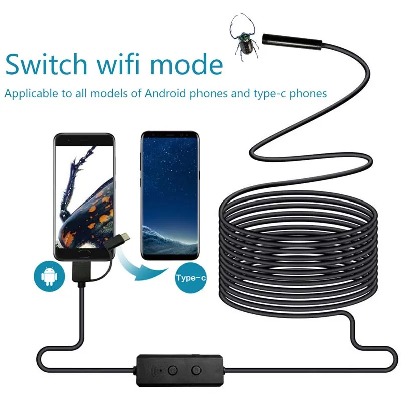 3в1 wifi эндоскоп камера мини Водонепроницаемый Жесткий проверка кабеля 8 мм USB