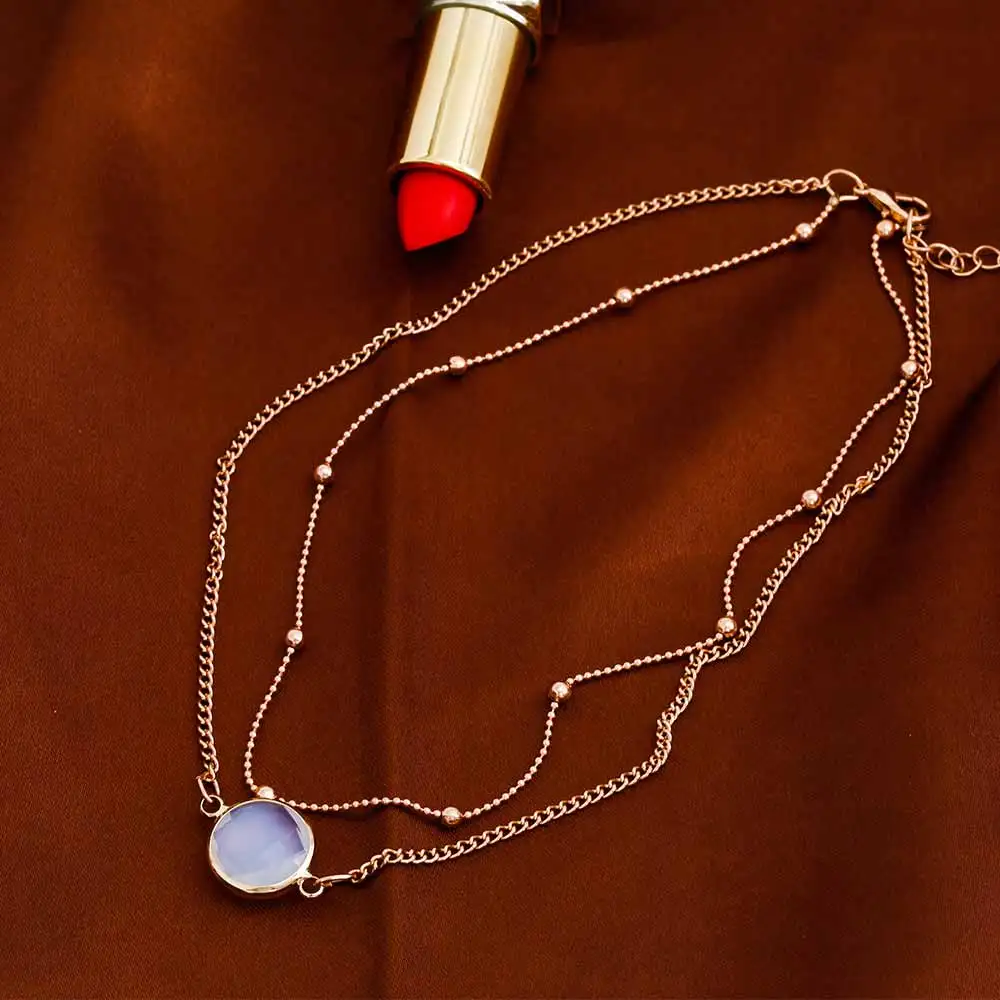 Модное двухслойное ожерелье чокер FAMSHIN с натуральным кристаллом золотого цвета