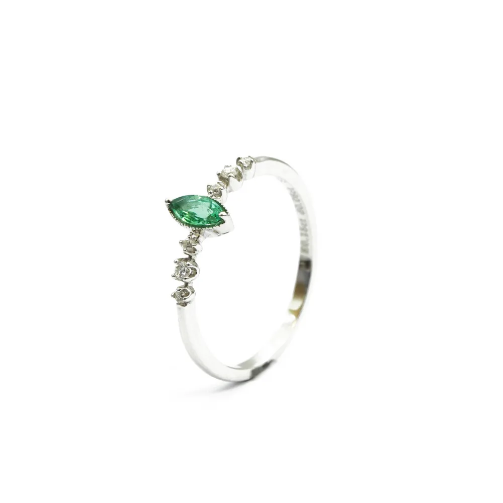 LASAMERO маркиза огранка 0.15ct натуральный изумруд драгоценный камень 18 к белое золото Винтажный стиль Алмазные акценты обещание обручальное кольцо