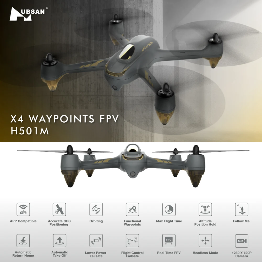 Оригинальный Hubsan H501M X4 WI-FI FPV RC бесщёточный GPS Квадрокоптер 720 P HD Камера HT009 пульт