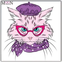 mooncresin diy diamond painting cross stitch cat with glasses diamond mosaic full round 3d diamond embroidery decoration cartoon