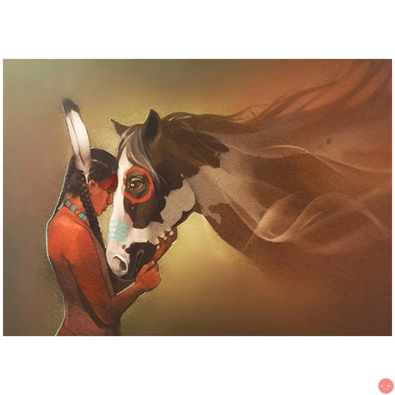 DIY алмазная живопись вышивка крестиком индийские девушки и лошади Рукоделие 3D