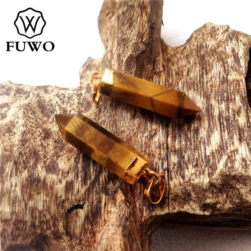 FUWO тигровый глаз камень точка кулон 24K золото Гальваническое Высокое качество