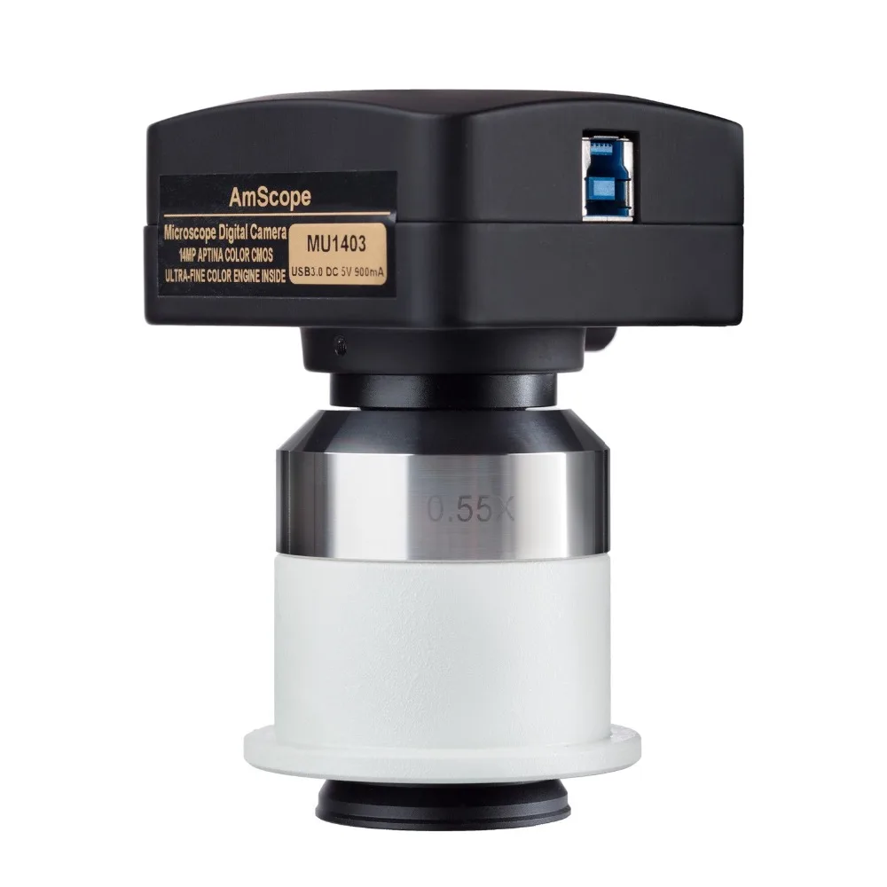 Цифровая камера AmScope 14MP USB3.0 с адаптером 0.55X для микроскопов Nikon|Детали и