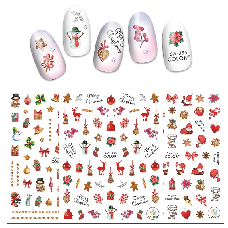 1 лист DIY Рождество Nail Art Наклейки Санта Клаус Снеговик Олень ползунок полное
