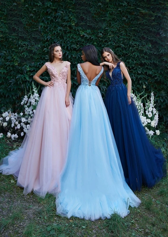 Фиолетовое платье для выпускного вечера дешевое роскошное Тюлевое с аппликации