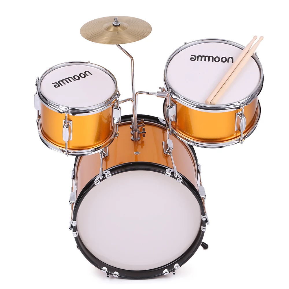 Ammoon 3-Piece Drum Kit Дети Junior Drum Set ударный музыкальный инструмент с тарелки барабанные палочки регулируемый стул