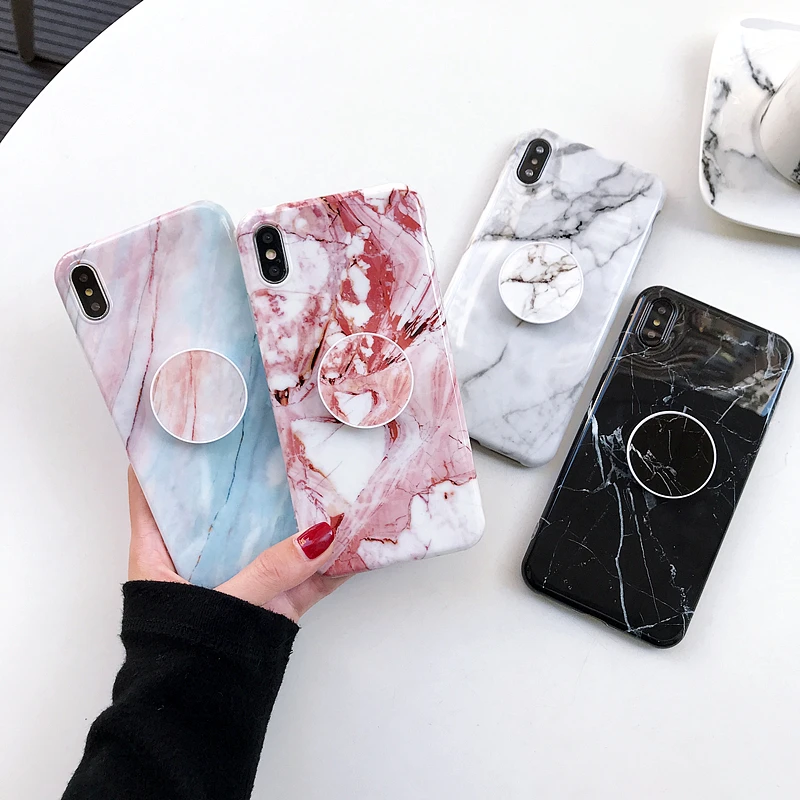 Модный мраморный чехол для iPhone XS Max XR X складной кронштейн Мягкий силиконовый 7 8 6 6s