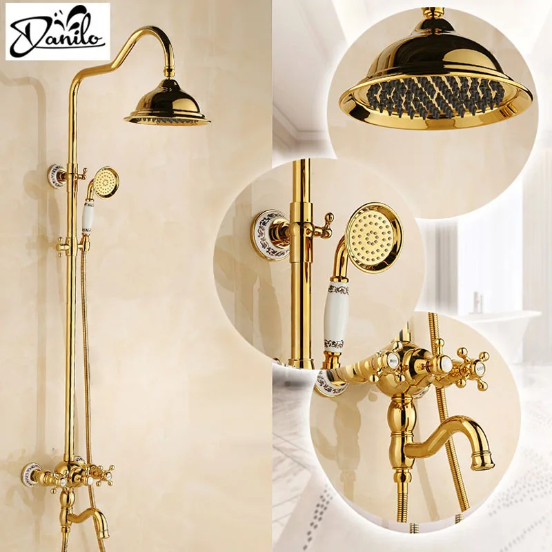 Смесители для душа 8 дюймов золотой Латунный смеситель с двойной ручкой ванны