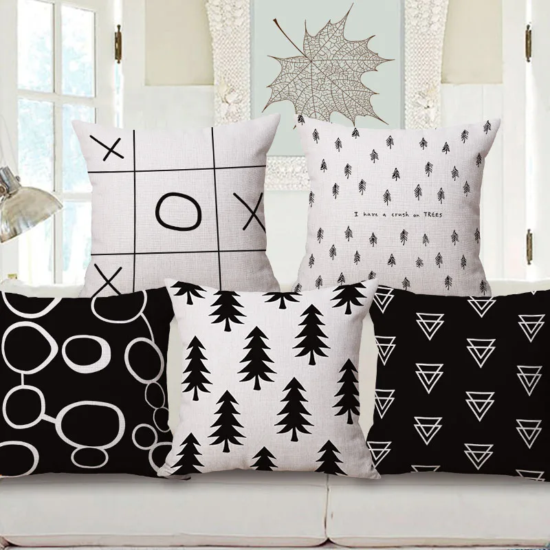 new 2018 nordic style home decoration black and white cushion cover tree geometric almofada letter cojines 18 designs | Дом и сад