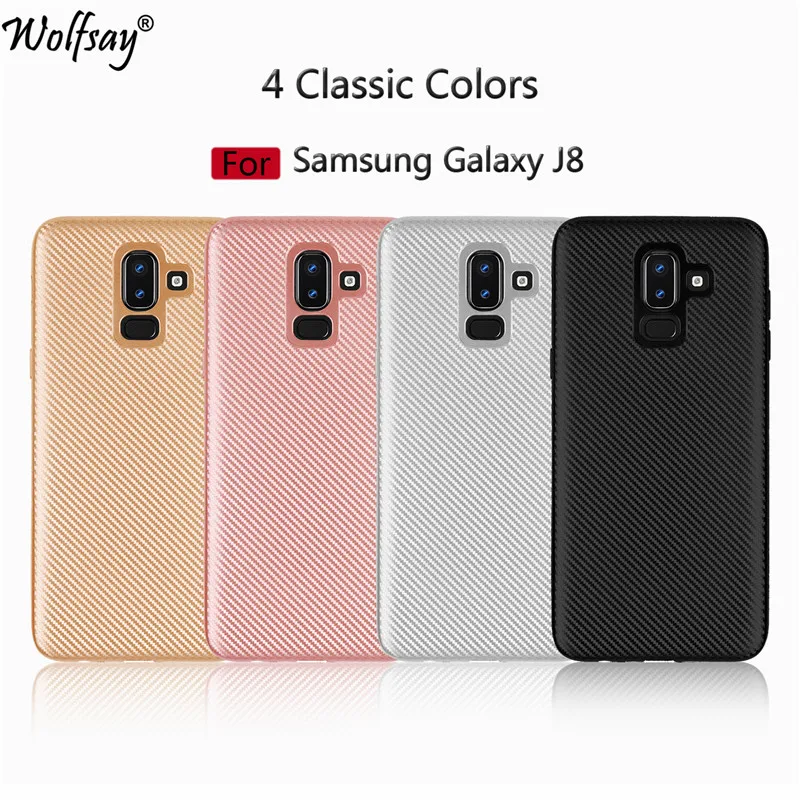 Для чехол для телефона samsung Galaxy J8 2018 углеродного волокна Мягкий из ТПУ с узором J810