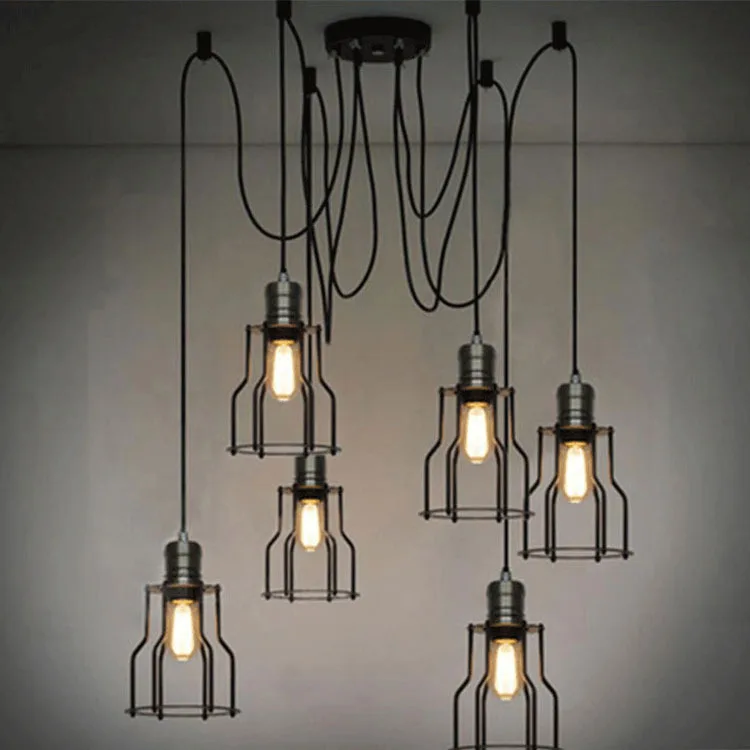 Промышленные подвесные светильники винтажные паук железная клетка абажур для