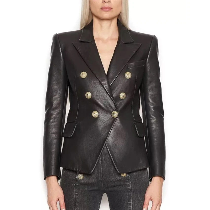 EXCELLENT QUALITY 2020 Stylish Designer Blazer for Women Lion Buttons Artificial Leather Jacket Plus Size S 3XL|Женские пиджаки| |