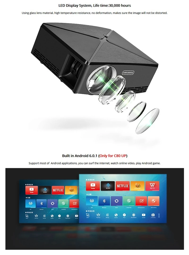 ViviBright C80UP мини светодиодный проектор Android wifi bluetooth Видео игровой проектор домашний кинотеатр Beamer разрешение 1280x720