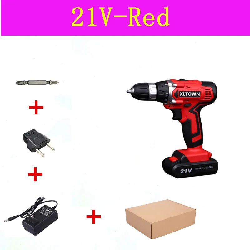 Red A XLTOWN 21 в Аккумуляторная дрель Бытовая многофункциональная электрическая отвертка перезаряжаемая литиевая батарея электрическая отвертка инструменты - Цвет: Red A
