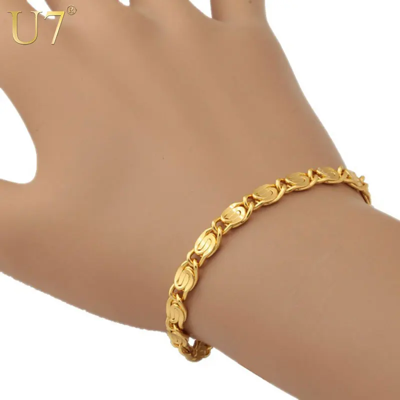 

U7 Unique Design Gold Color Trendy Men Fashion Jewelry Wholesale 21 CM Length Chain & Link Bracelet H447